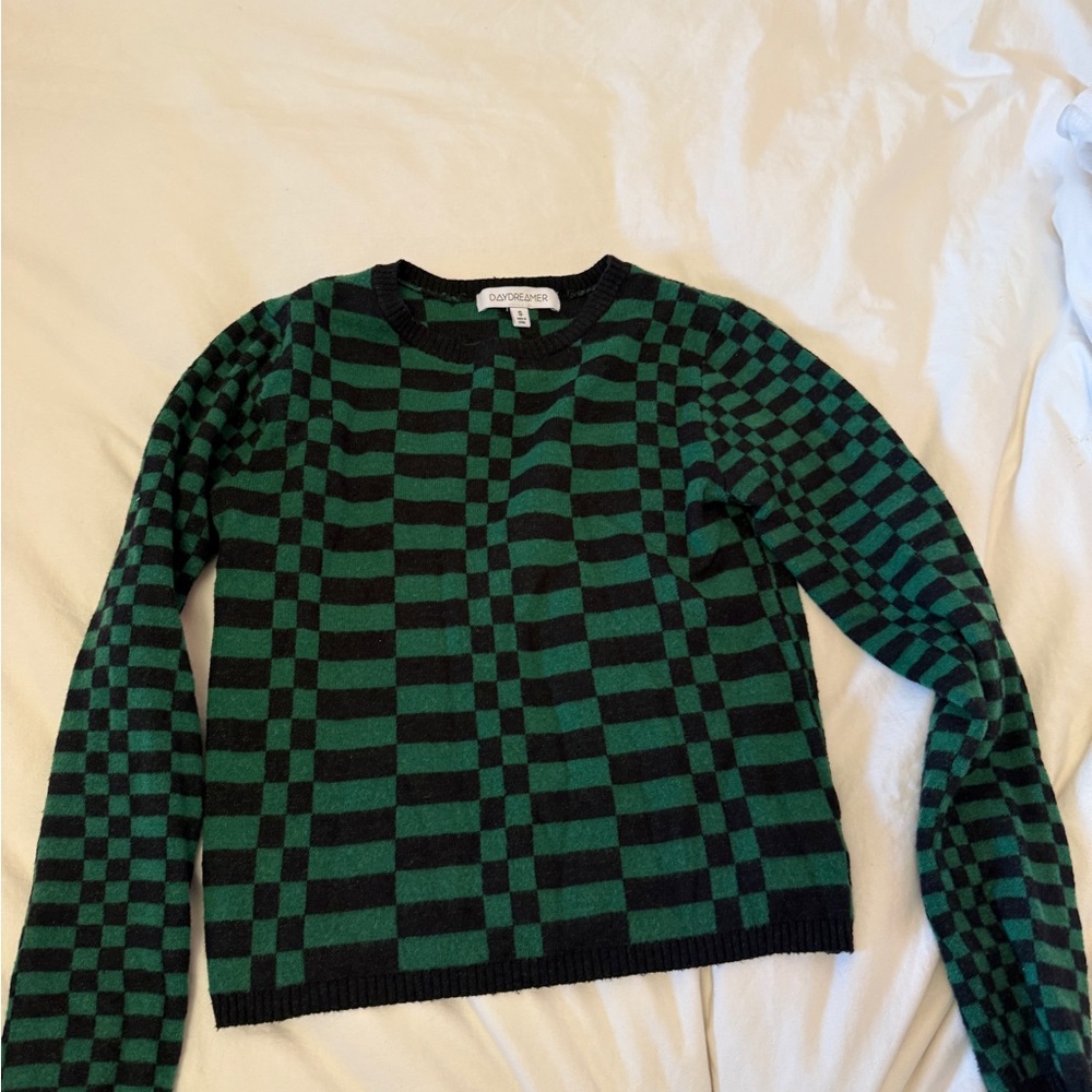 Daydreamer Los Angeles Size Small Green And Black Checkered Sweater
